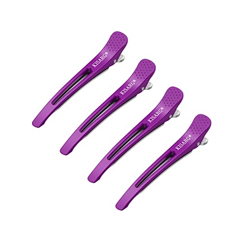 KISARG ダッカール ヘアピン ヘアクリップ メンズ 美容師 業務用 プロ用 跡がつかない かみどめ 前髪クリップ 強力 滑り止めゴム付き 4本セット 11.5cm 紫