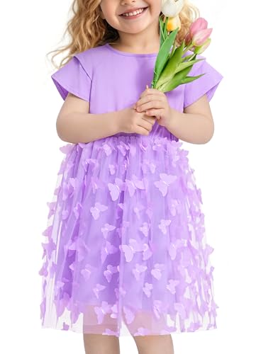 NUMYEAN Toddler Girl Tutu Dress Girls Butterfly Tulle Dresses Summer Clothes Size 5 Years Purple