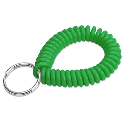 Image of Lucky Line 2 inch Diameter Spiral Wrist Coil with Steel Key Ring, Flexible Wrist Band Key Chain Bracelet, Stretches to 12 inch, Green 10 PK (41040)