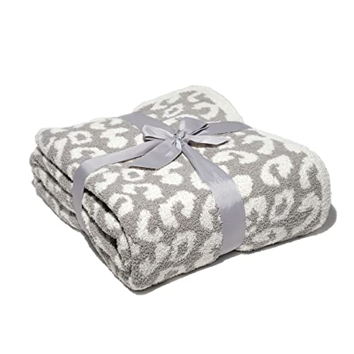 Luxury Wild Leopard Throw Blanket - Super Soft Cozy Cable Knitted Throw Blanket, Plush Polyester Blanket, Reversible Chic Blankets, Sweet Dreams Design For Bed, Sofa, Chair, Couch, Travel (Gray) #TOP8