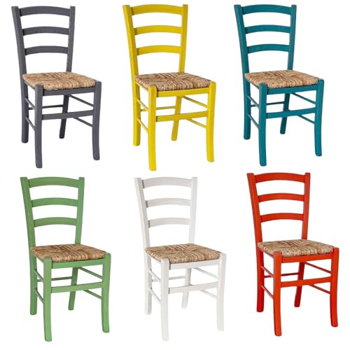 Lot de 6 chaises de salle à manger en bois Venise orange jaune turquoise gris blanc rouge
