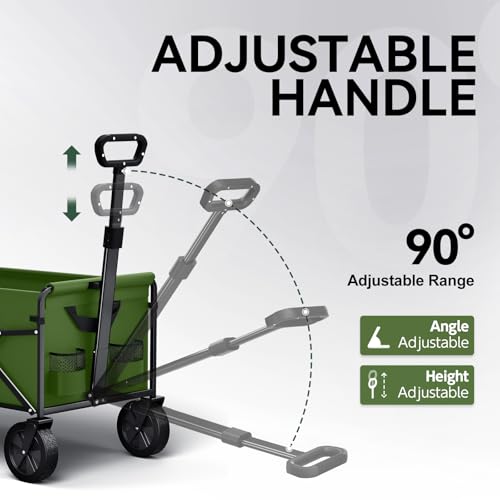 Collapsible Foldable Wagon, Foldig Cart with Wheel Heavy Duty with 180lbs Weight Capacity Lightweight Utility Camping Wagon for Groceries Garden Beach Sports Fishing (Army Green)