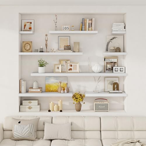 Fun Memories 12 Deep Floating Shelves for Wall | 30W x 12D Large Floating Shelves | 3 Pack Storage Space Wall Mount Shelf for Living Room Bathroom Toilet Laundry Room Kitchen Home Office - White by Fun Memories - Image 7