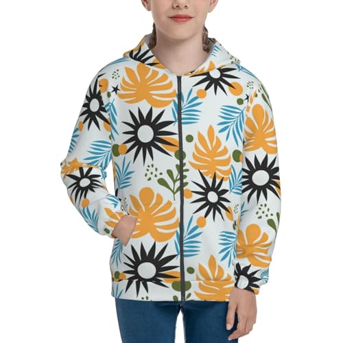 Abstract Palm Quill Kids Pullover Hoodies Boys Zip Up Sweatshirts Girls Athletic Clothes with Pocket3