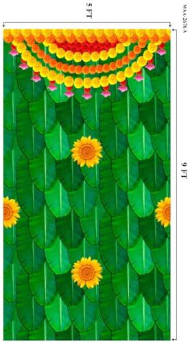 Image of Banana Backdrop Cloth for Pooja Decoration Traditional Background Curtain Cloth (5x8 Ft) Banana Leaf Curtain Backdrop Decoration | varalaxmi Pooja decorationss Backdrop