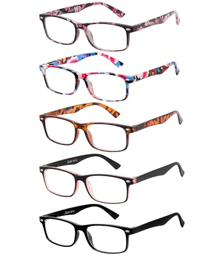 LADEESSE 5-Pack Reading Glasses for Women - Blue Light Blocking Readers for Computer Eye Strain Anti-Glare Men Womens Reader Eyeglasses/W Spring Hinge Bluelight Glass for Woman Eyes Protection(2.00)