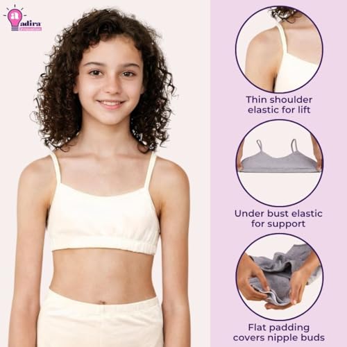 Image of ADIRA | Beginners Bra for Girls 13-14 Years | Flat Padding for Nipple Coverage | Comfortable Strecthy Cotton | Comfy-Breathable Beginners Bra & Super Soft Material | Pack of 3