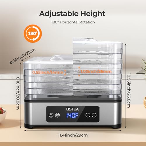 image for OSTBA Food Dehydrator, 5 Stainless Steel Trays, 48H Timer & Temp Contr