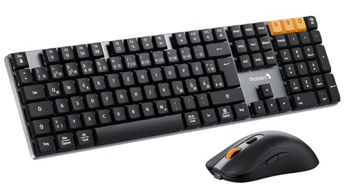 ProtoArc KM310 klawiatura mechaniczna, zestaw bezprzewodowy, pełnowymiarowa klawiatura radiowa, mysz, 2,4 G + podwójny Bluetooth, czerwony przełącznik, wiele urządzeń, układ QWERTZ, do systemu Windows