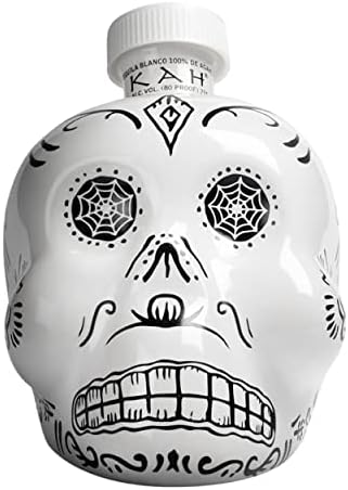 KAH Tequila Blanco - Day of the Dead Decorated White Bottle - 100% Blue Agave, Double Distilled, Triple Filtered - Unaged - 40% vol 70 cl (700ml / 0.7 Litre)