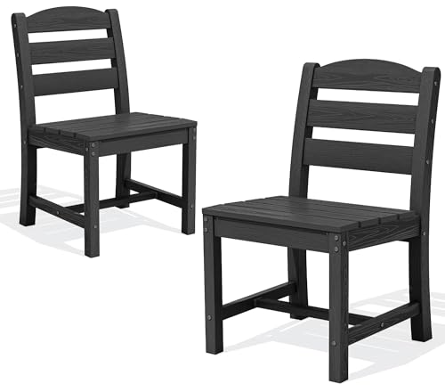 Image of SERWALL Outdoor Armless Dining Chairs Set of 2, All-Weather HDPE Patio Chair with 19.7 inch Widened Seat, for Backyard, Garden, Black