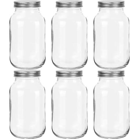 Yishik 1L Glass Mason Jars with Airtight Lids Cover