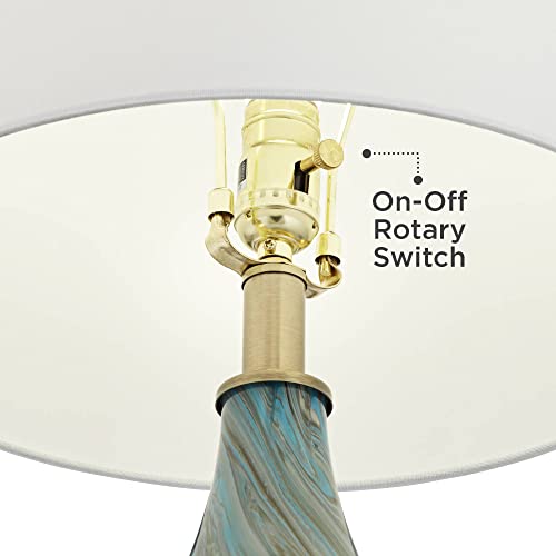360 Lighting ZP2320 Darren Modern Coastal Table Lamp 26 Inch High Blue Swirl Art Glass White Fabric Tapered Drum Shade Decor thumb #4