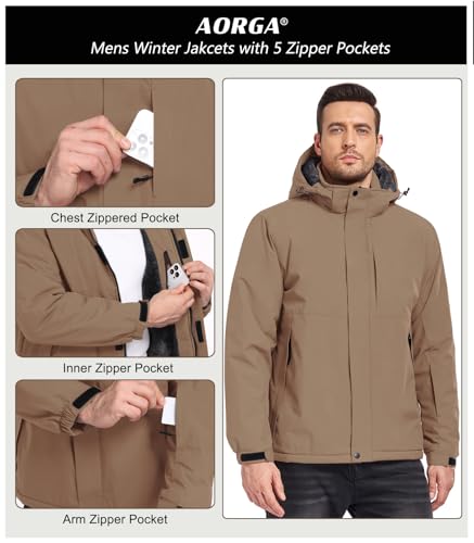 Mens Skiing Jackets Winter Waterproof Snow Jackets Fleece Lined Insulated Heavy Parka Jackets Coats with Hoode - Image 6
