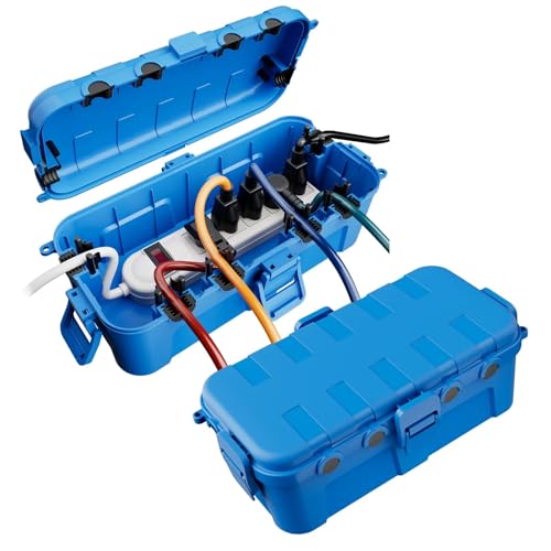 2 Pcs Medium Waterproof Cable Box IP54 Waterproof Junction Box Waterproof Tool Box for Extension Cables Power Strips Angle Plugs(2pcs-Blue)