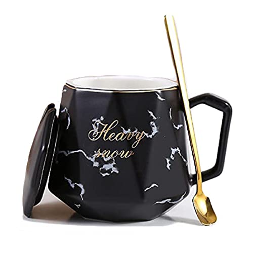 CPENSUS Coffee Mug with Lid and Spoon 400ml Ceramic Marble Finish MR and MRS Couples Gift for Anniversary Wedding Birthday Engagement Valentine Gifts for Couple (1)