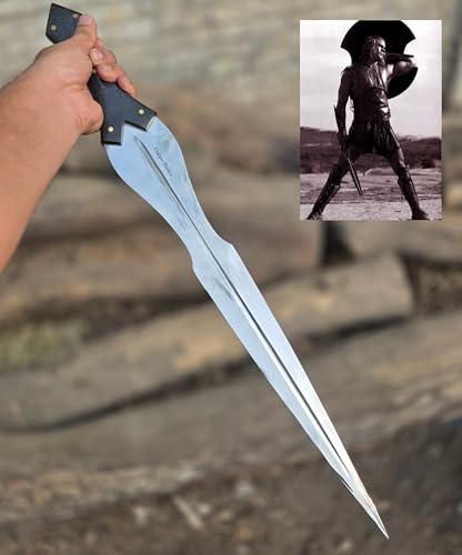 Achilles Greek Sword Replica, 26-Inch, 1095 Steel with Blood Grooves, Micarta Handle, Leather Sheath