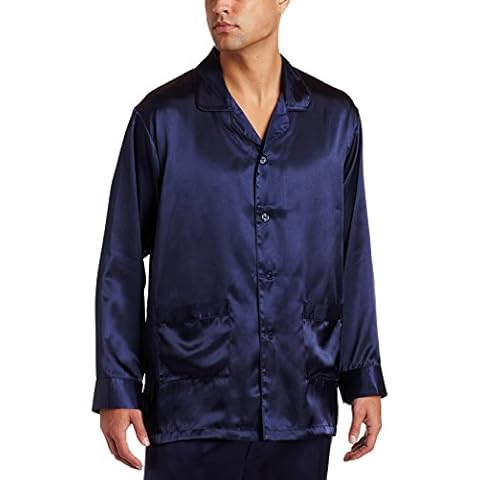 Intimo Men's Satin Pajama Sleep Top with Pockets, Blue, Medium Cover