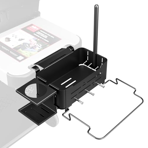 Uniflasy Side Shelf Organizer Compatible with Weber Works Rails Spirit E-425 Genesis Performer and Slate Grill Parts Metal Caddy Basket with Paper Towel Trash Bag Cup Holder and 4 Hooks