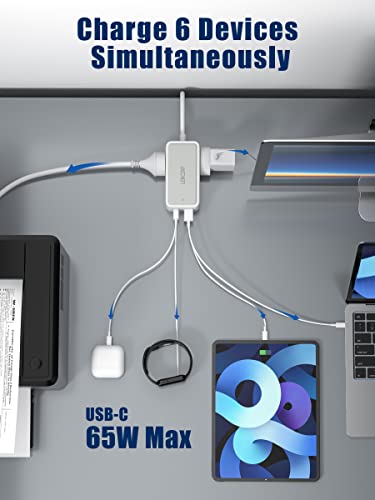image for LENCENT 65W PD GaN3 Fast Wall Charger Block, 6-in-1 USB C Charging Sta