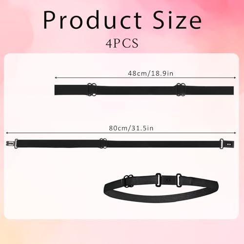 Women's Invisible Shirt Tuck Belt (4 Pack) - Adjustable No Slip Elastic Band, Stays Hidden Under Tops & Dresses for Effortless Style, Black + White2