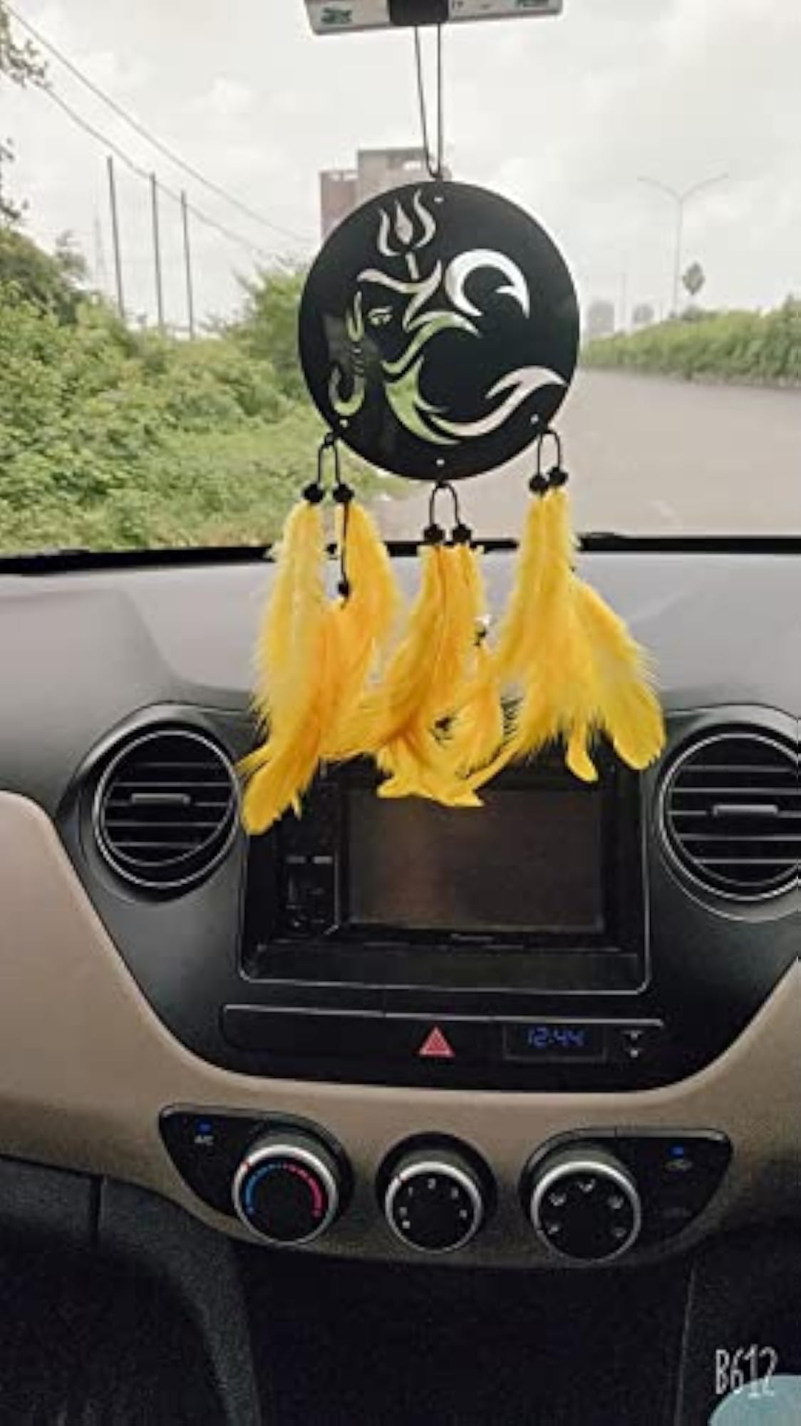 Ganesh FACE Yellow Dream Catcher Wall Decor with Feathers