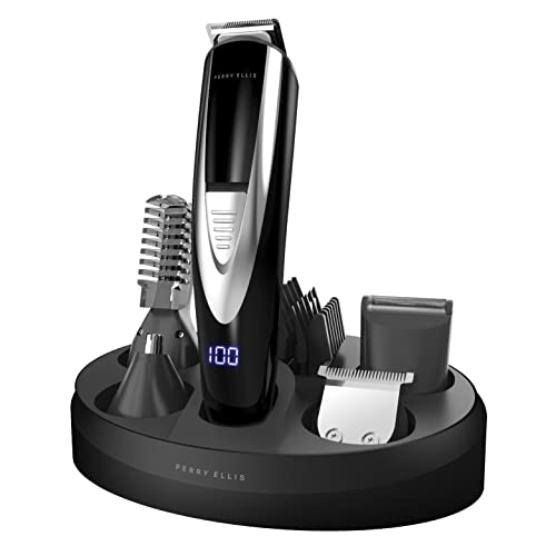 Perry Ellis 16-Pc All-In-One Multi Grooming Kit | Rechargeable Usb Beard Trimmer For Men | Led Display And Charging Dock | Cordless Shaver For Hair, Body, Mustache, Face, Nose, Ear | Electric Razor #TOP13
