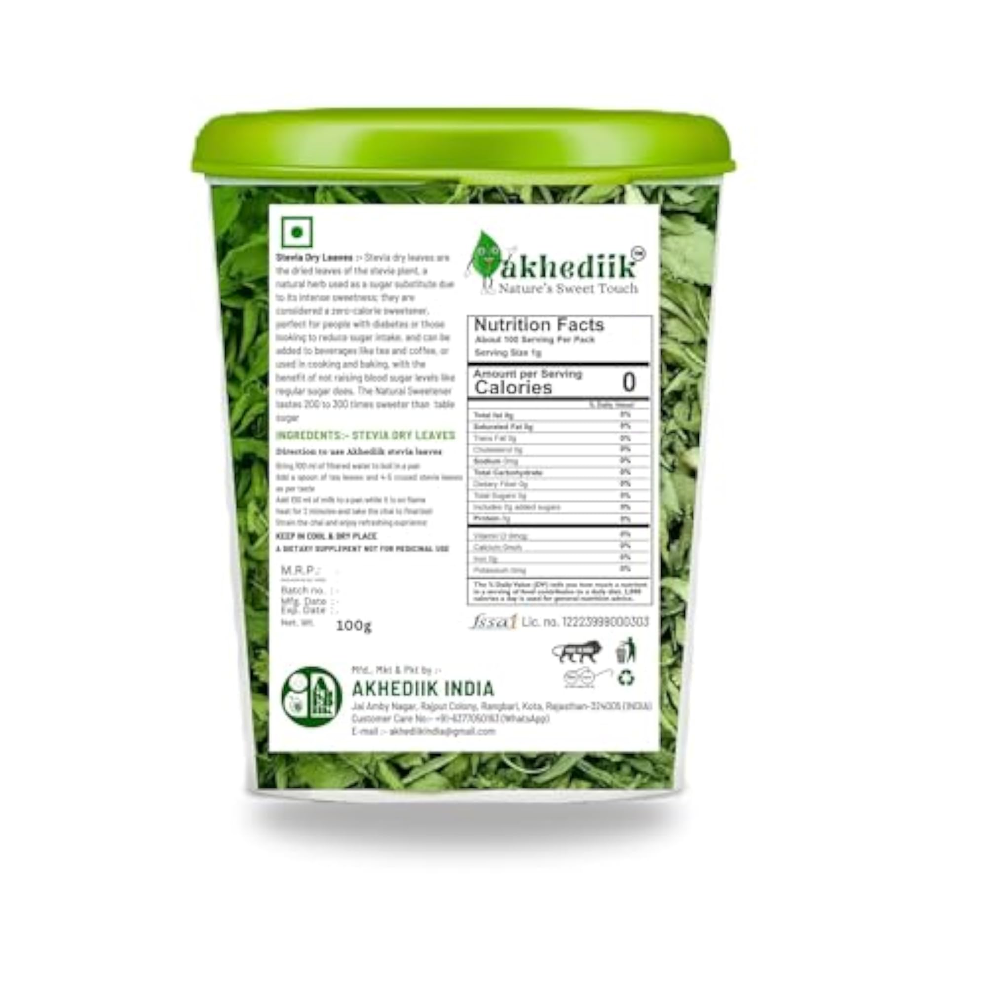 Organic Stevia Leaf, 200 Gram Sugar-Free Sweetener