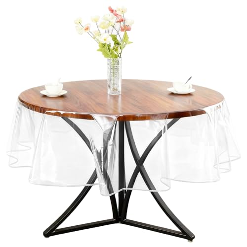 EXIN DEHCEN Nappe Transparente Ronde 152 cm, Nappe Ronde Transparente en PVC Imperméable, Nappes en Plastique Lavable, pour la Protection des Tables