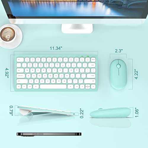 Small Wireless Keyboard And Mouse, Ultra Slim Silent Mini Keyboard With 78 Keys, Space Saving, Sleep Mode, Compact Portable Keyboard Mouse Combo For Windows/Mac, Pc Computer Laptop - Trueque, Green #TOP1