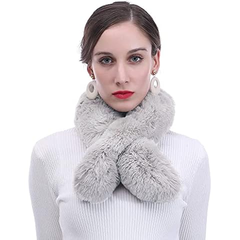 Lina & Lily Faux Fur Women's Winter Neck Scarf Fluffy (Grey) Cover
