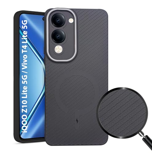 Image of LIRAMARK Rugged Carbon Fibre TPU Armor Silicone Back Cover Case for iQOO Z10 Lite 5G / Vivo T4 Lite 5G