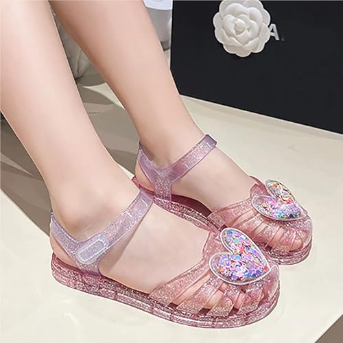 Summer Girl Crystal Jelly Shoes Fashion Princess Shoes Anti-Slip Breathable Beach Wading Sandals(Purple,6-7 Years)4