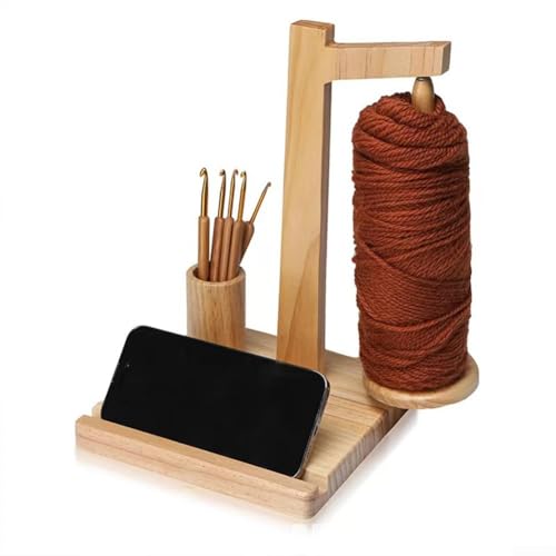 Image of Wooden Yarn Spool Rack, Yarn Holder for Crocheting, Wooden Yarn Holder Phone Stand, Wooden Yarn Holder for Crocheting and Knitting, for gifts for Cochet Lovers(Wood Color)