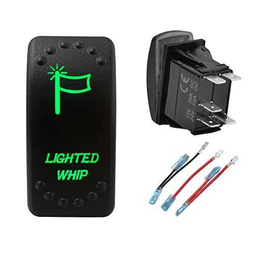 Image of Green Backlit Rocker Switch 5 Pin ON-Off Laser Etched Button Switch with Wires for Car Marine Boat UTV 20A /12V 10A /24V (Lighted Whip)
