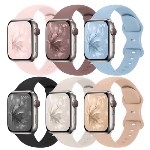 (6 Pack) Sport Bands Compatible with Apple Watch Band 38mm 40mm 41mm 42mm 44mm 45mm 46mm 49mm Silicone iWatch Band Ultra 2/Ultra SE Series 10 9 8 7 6 5 4 3 2 1 Women Men