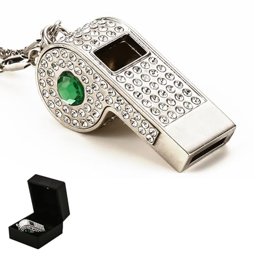 Silbato Metalizado con Cinta y Rhinestones Verde miniatura 1