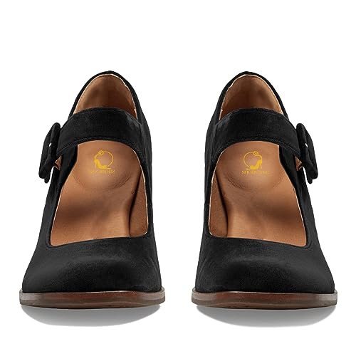 SHODENSE Women Vintage Chunky Platform Mary Jane Heels Pumps Shoes Closed Square Toe Velvet Suede Ankle Strap Sandals High Block Heels Mary Janes Dress Shoe Uniform Office Lady Formal Classy 4-11 M US3