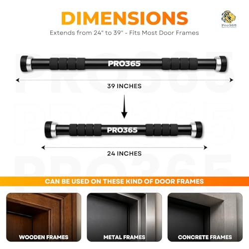 Image of PRO365 Pull Up Bar & Premium Gloves Combo | Drill Free Doorway Chin-Up Bar with Non-Slip Foam Grips + PVC Grip Gloves for Fitness Training & Workout