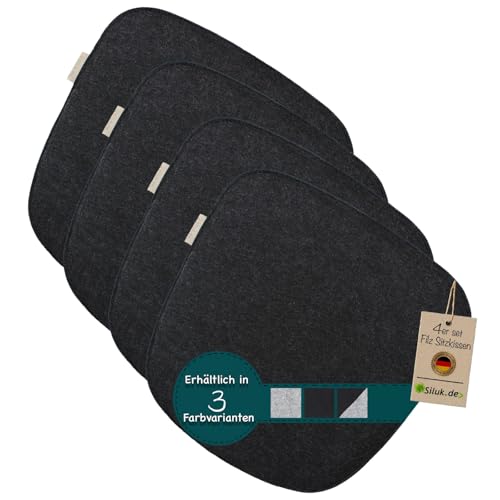 SILUK Lot de 4 coussins d'assise confortables en feutre - 40 cm x 40 cm - Confortables et lavables - Gris - Noir - Pour chaise de banc (anthracite)