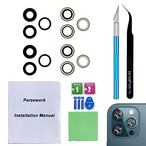 Perzework 2 Set Original Back Rear Camera Lens Glass Replacement For Iphone 12 Pro Max 6.7-Inches With Pre-Installed Adhesive And Reparing Toolkit #TOP12