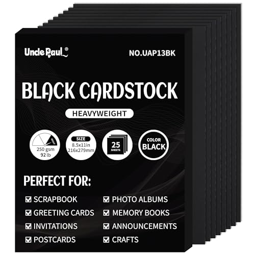 Black Cardstock - 8.5'' x 11'' 85lb Cover Card Stock Heavyweight Paper Perfect for Scrapbooking, Crafts, Business Cards 25 Sheets 250gsm UAP13BK