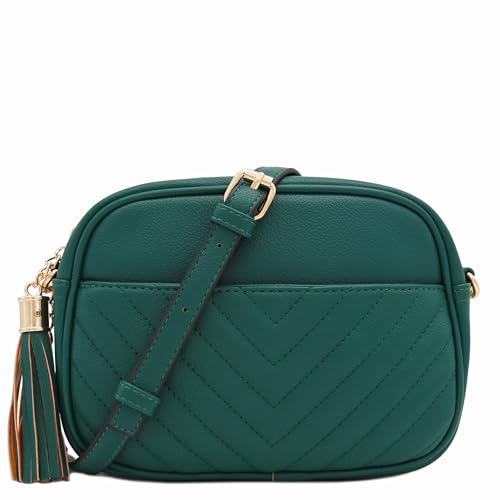 Image of FashionPuzzle Chevron Quilted Crossbody Camera Bag with Chain Strap and Tassel