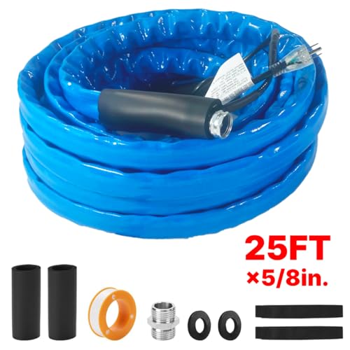 Image of Heated Water Hose for RV, 25 FT, 5 /8 inch ID, -40F, PVC, Blue, Energy Saving Thermostat