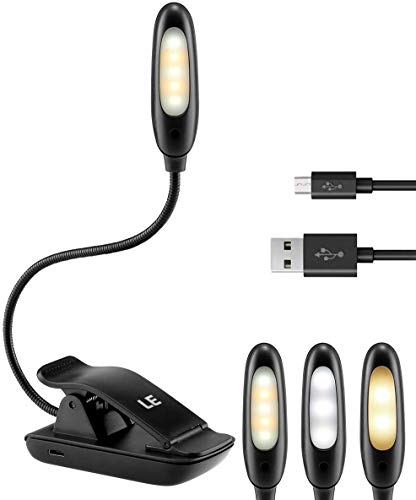 Preisvergleich Produktbild LE Klemmleuchte, 3 Farbtemperaturen dimmbar, Leselampe, Leselicht, wiederaufladbare Schreibtischlampe, dimmbare Buchlampe, 5 LEDs, USB Kabel inklusive