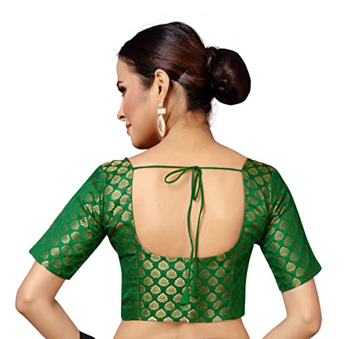 Image of Studio Shringaar Women's Readymade Brocade Short Sleeves Saree Blouse