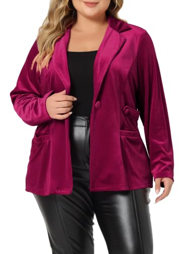 Image of Agnes Orinda Plus Size Velvet Blazers Jackets for Women Casual Lapel Suit Office Work Blazer | Soft Velvet Fabric, Notched Lapel, Button Closure, Vintage Party Style, Long Sleeve Casual Blazer Jacket