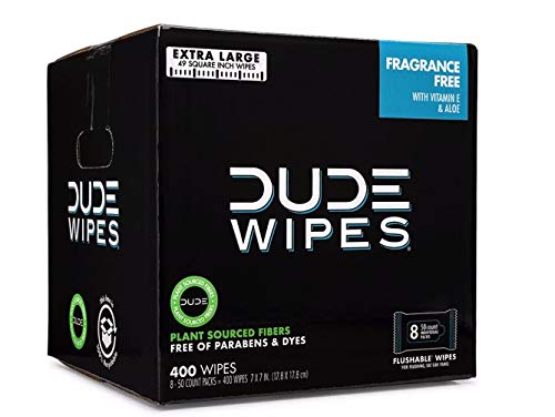 DUDE Wipes Better than Toilet Paper Flushable Wipes, Fragrance Free, (8 Packs, 50ct Wipe Per Pack), Unscented Extra Large Flushable Wet Wipes with Vitamin-E & Aloe, for at-Home Use, Septic and Sewer Safe