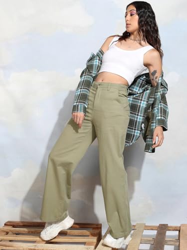 Image of Tokyo Talkies Pure Cotton Flared Wide Leg Trousers | Mid-Rise with Side Pockets|Casual Pants