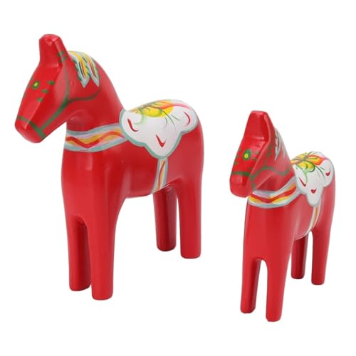 Cyrank 2 Statues de dalama en Bois suédois, décor de Cheval en Bois dalama suédois 9.3 